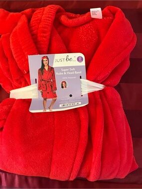 just be Red Super Soft Plush Robe with Headband